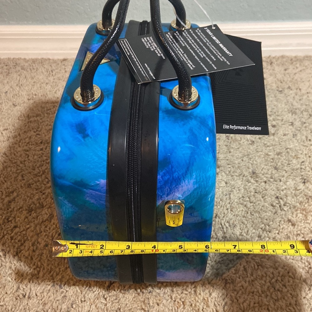NWT-blue watercolor  Hardside Cosmetics Case w/ Crossbody Strap, Organizer - Picture 7 of 15